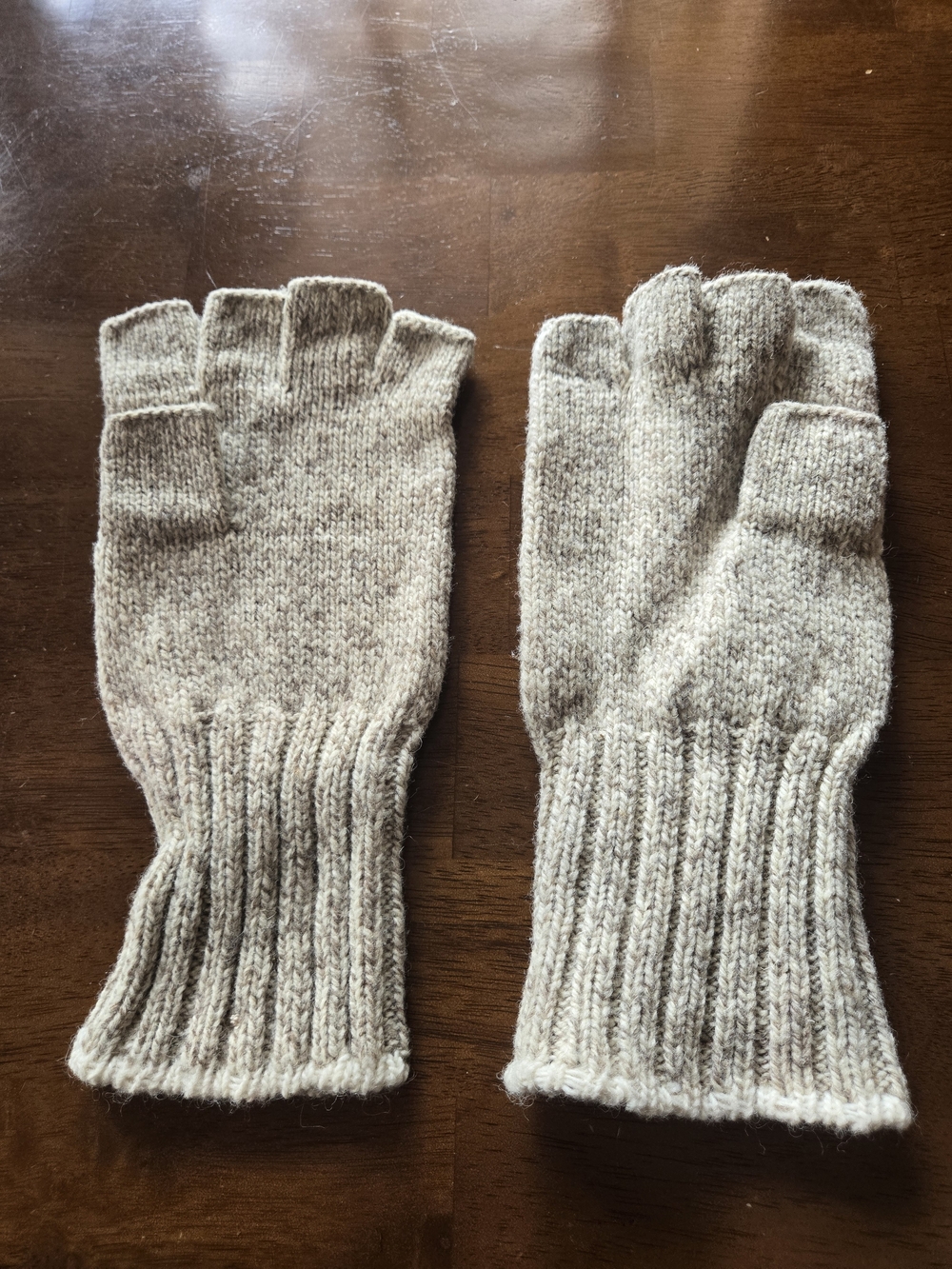Wool Fingerless Gloves Beige Knit